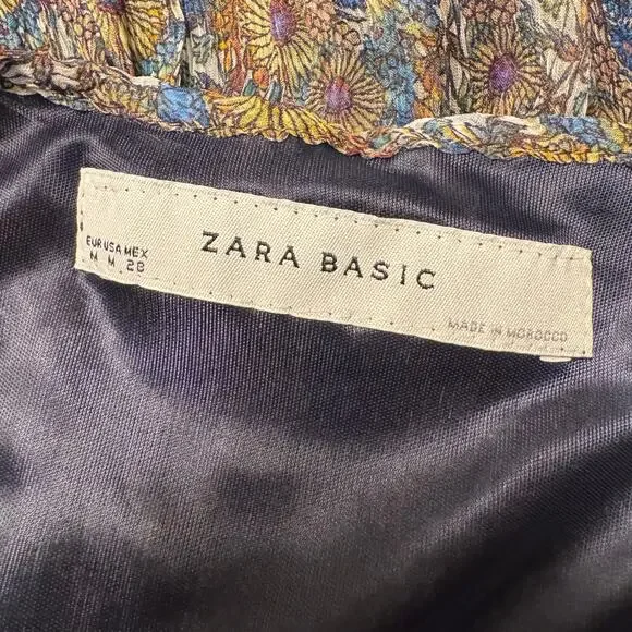 Zara Basic Floral Midi Dress M Sleeveless Boho Ruched Bodice Peasant Cottagecore - Picture 3 of 11